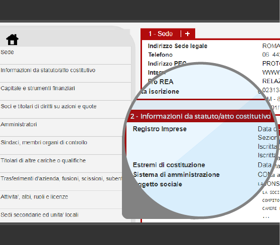 Area per le societ Registro Imprese